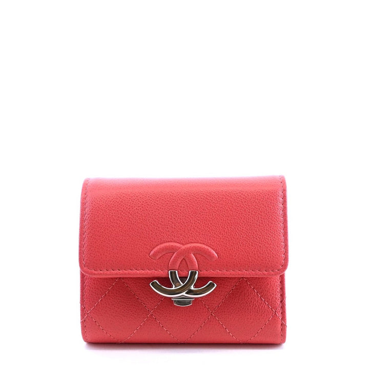 quilted caviar leather small flap wallet