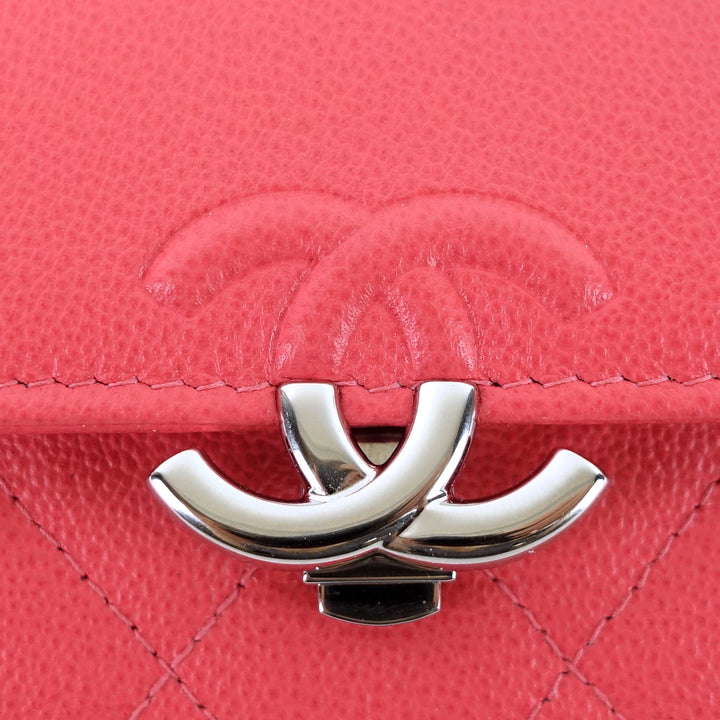 quilted caviar leather small flap wallet