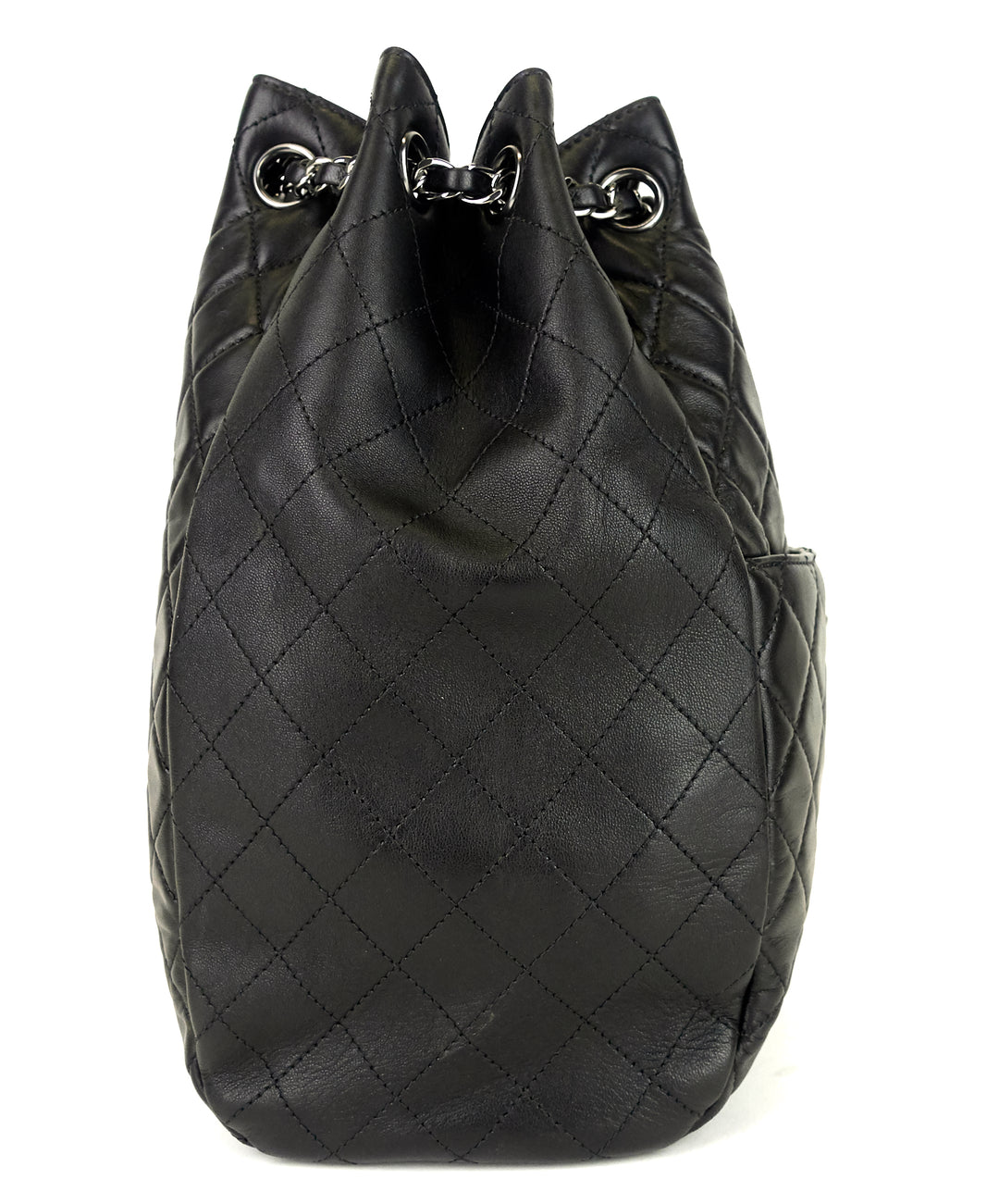 drawstring cc lock quilted lambskin leather bucket bag