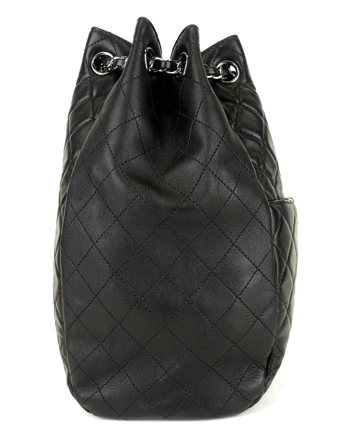 drawstring cc lock quilted lambskin leather bucket bag