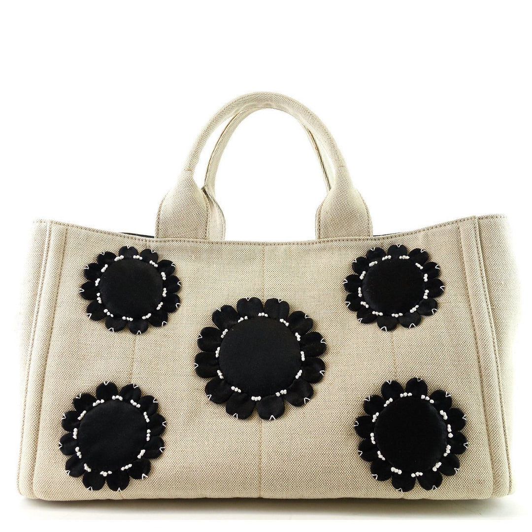 mistolino canvas with flower applique tote bag