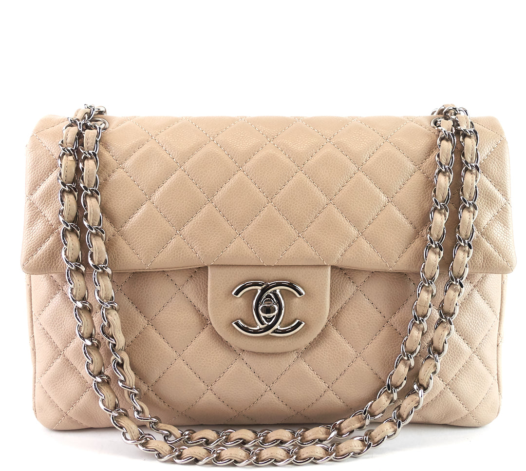 single flap caviar leather maxi bag