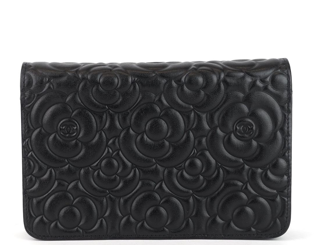 wallet on chain camellia lambskin leather bag
