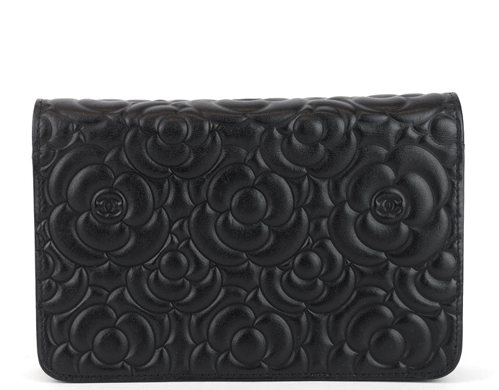 wallet on chain camellia lambskin leather bag
