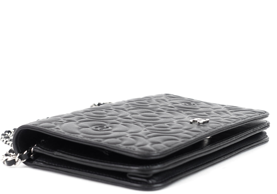 wallet on chain camellia lambskin leather bag
