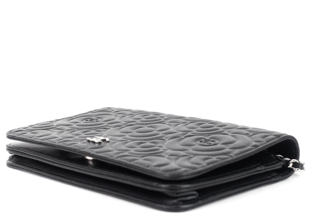 wallet on chain camellia lambskin leather bag