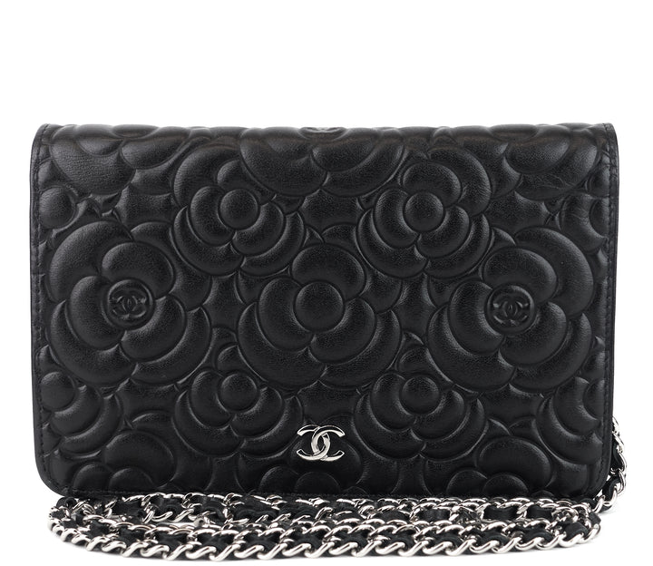 wallet on chain camellia lambskin leather bag