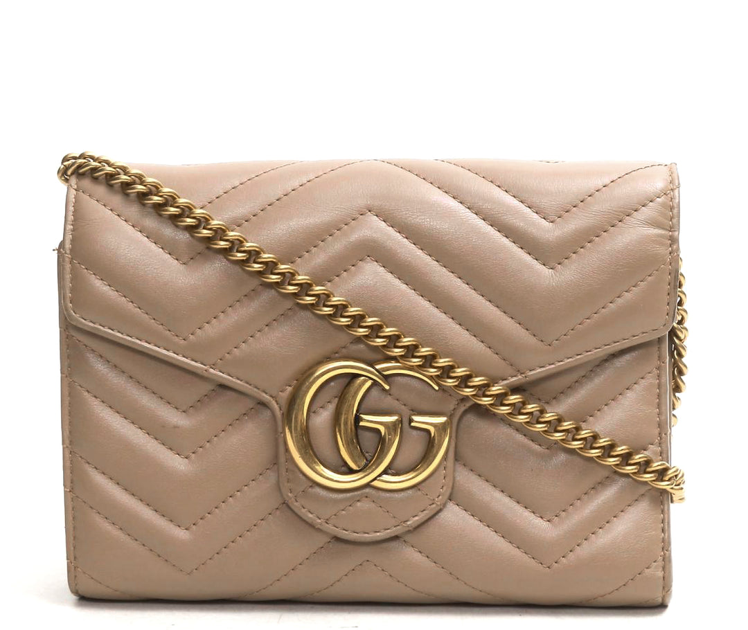 gg marmont matelasse leather wallet on a chain bag