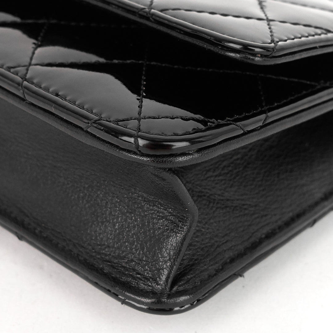 patent leather wallet on chain bag
