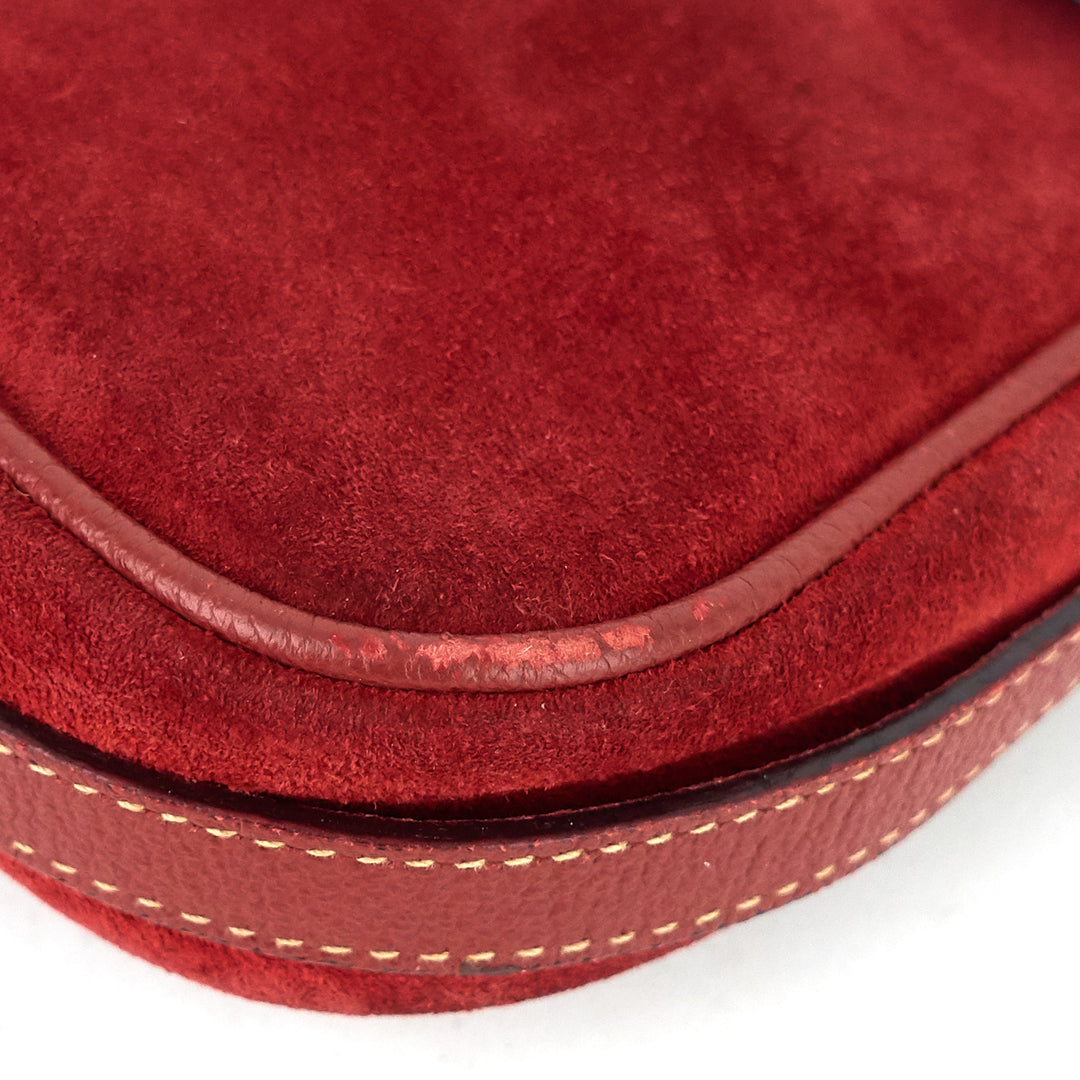 saddle flap suede shoulder/belt bag