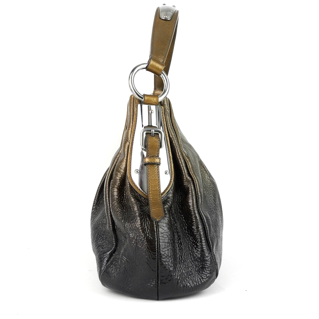 ombre pleated patent leather bag