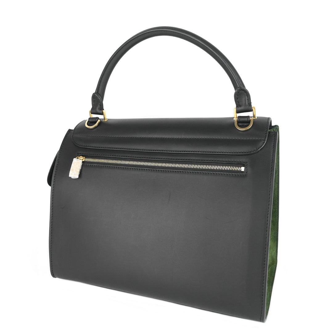 trapeze calfskin leather and suede bag