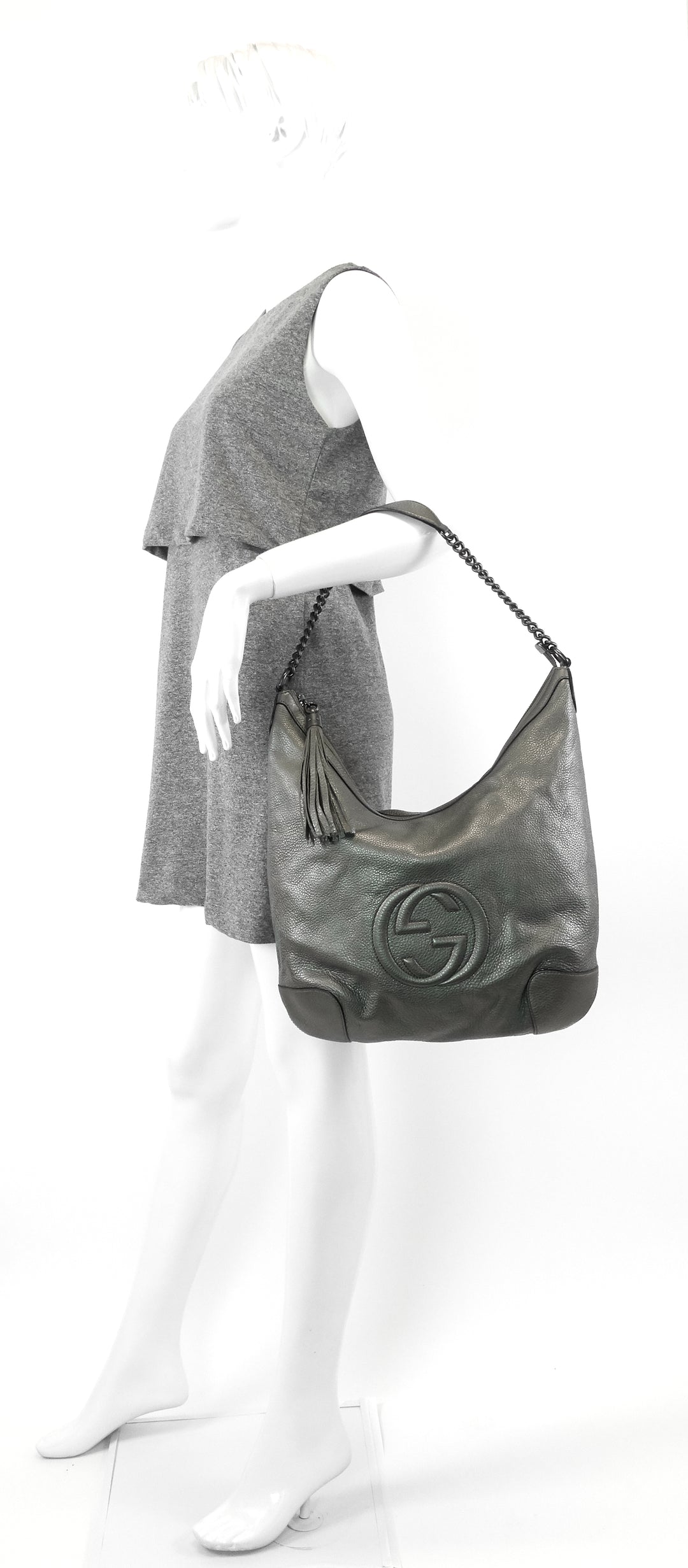 soho chain pebbled calf leather hobo bag