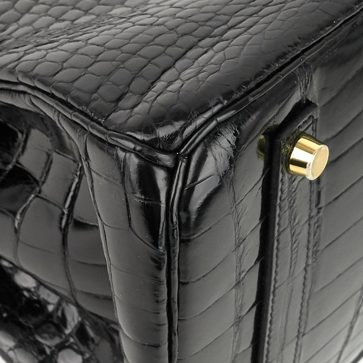 birkin 35 black porosus crocodile handbag
