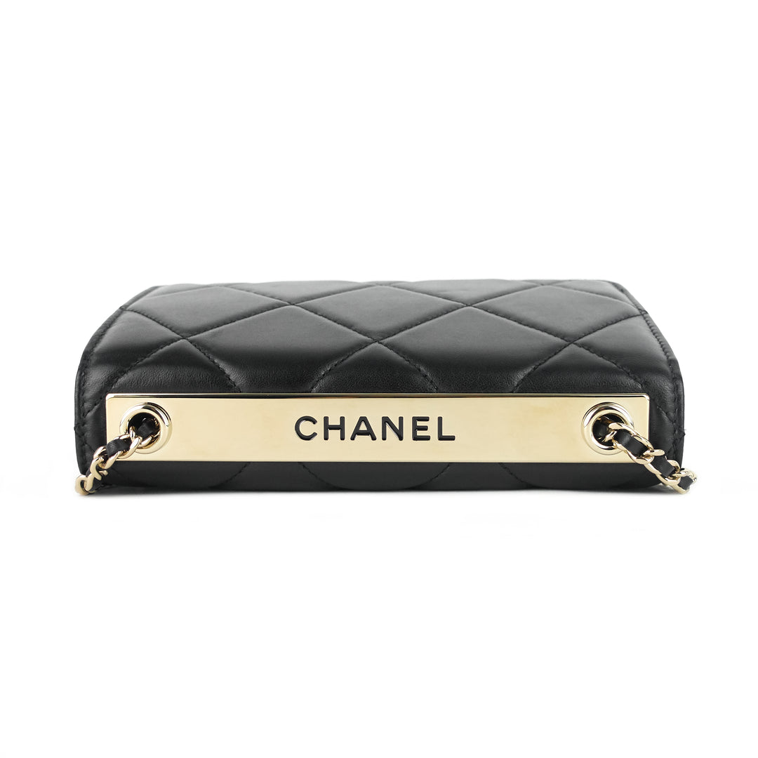 trendy large lambskin leather wallet on chain bag