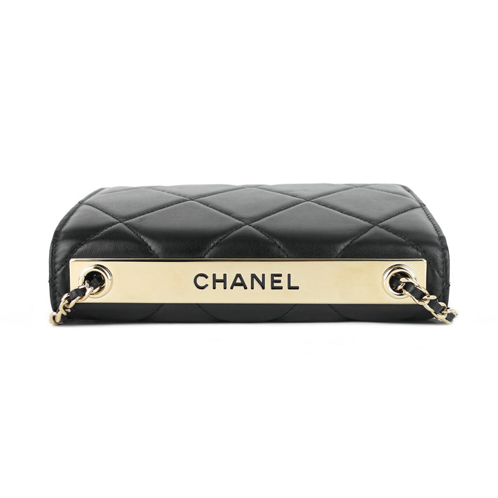 trendy large lambskin leather wallet on chain bag