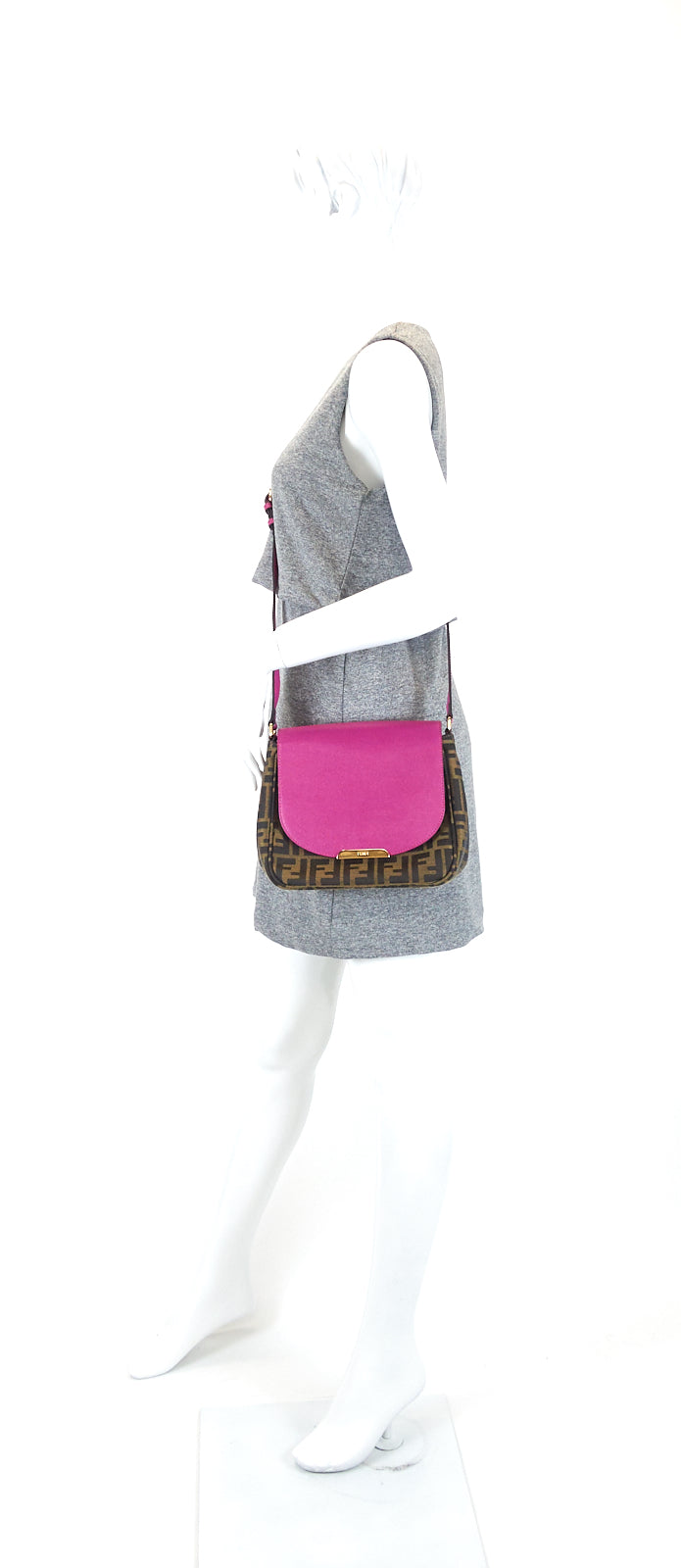 monogram canvas and fuschia leather crossbody bag