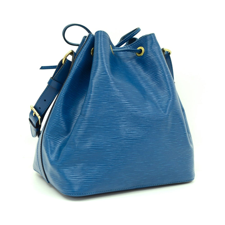 petit noe blue epi leather bag