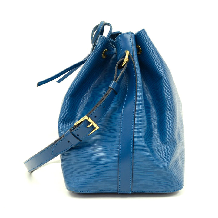 petit noe blue epi leather bag