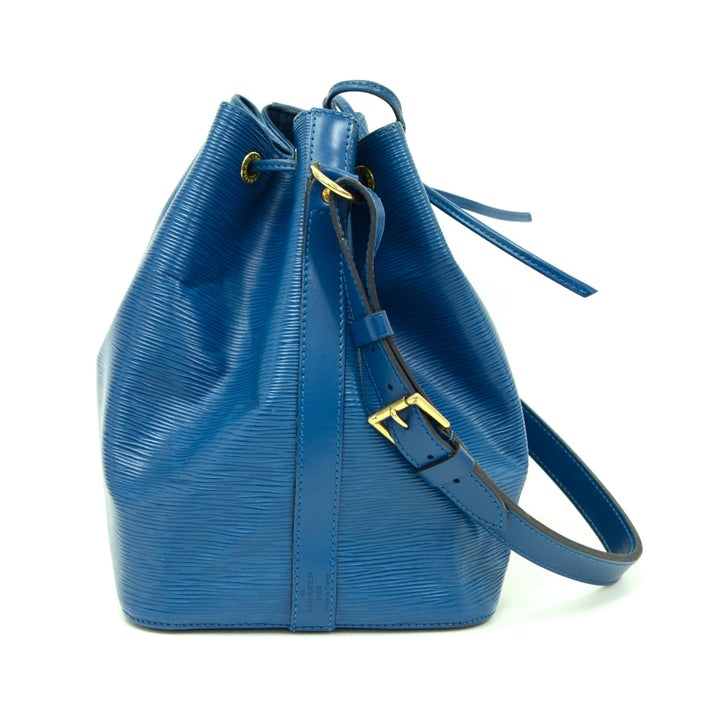 petit noe blue epi leather bag