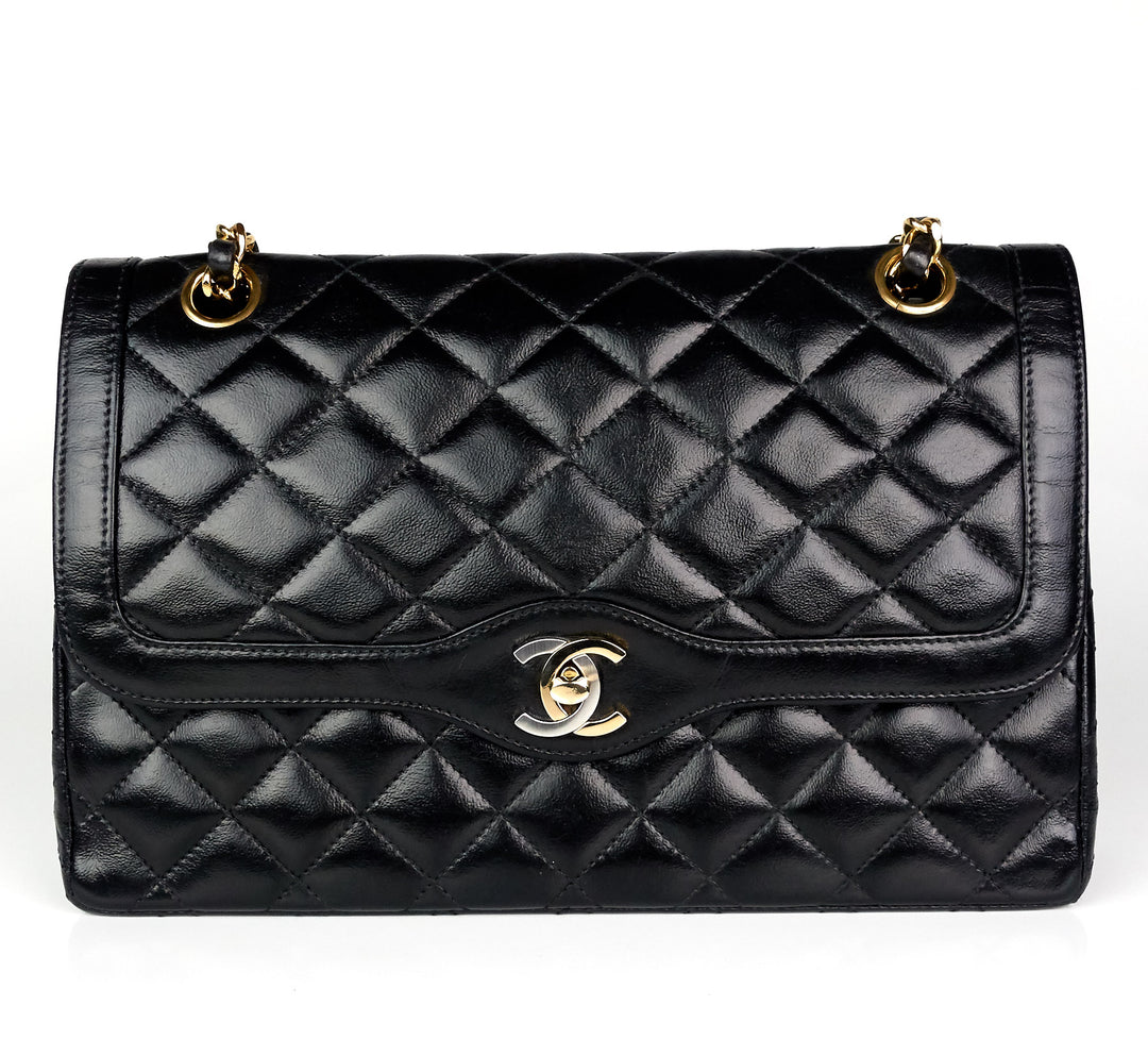 paris limited edition lambskin leather double flap shoulder bag