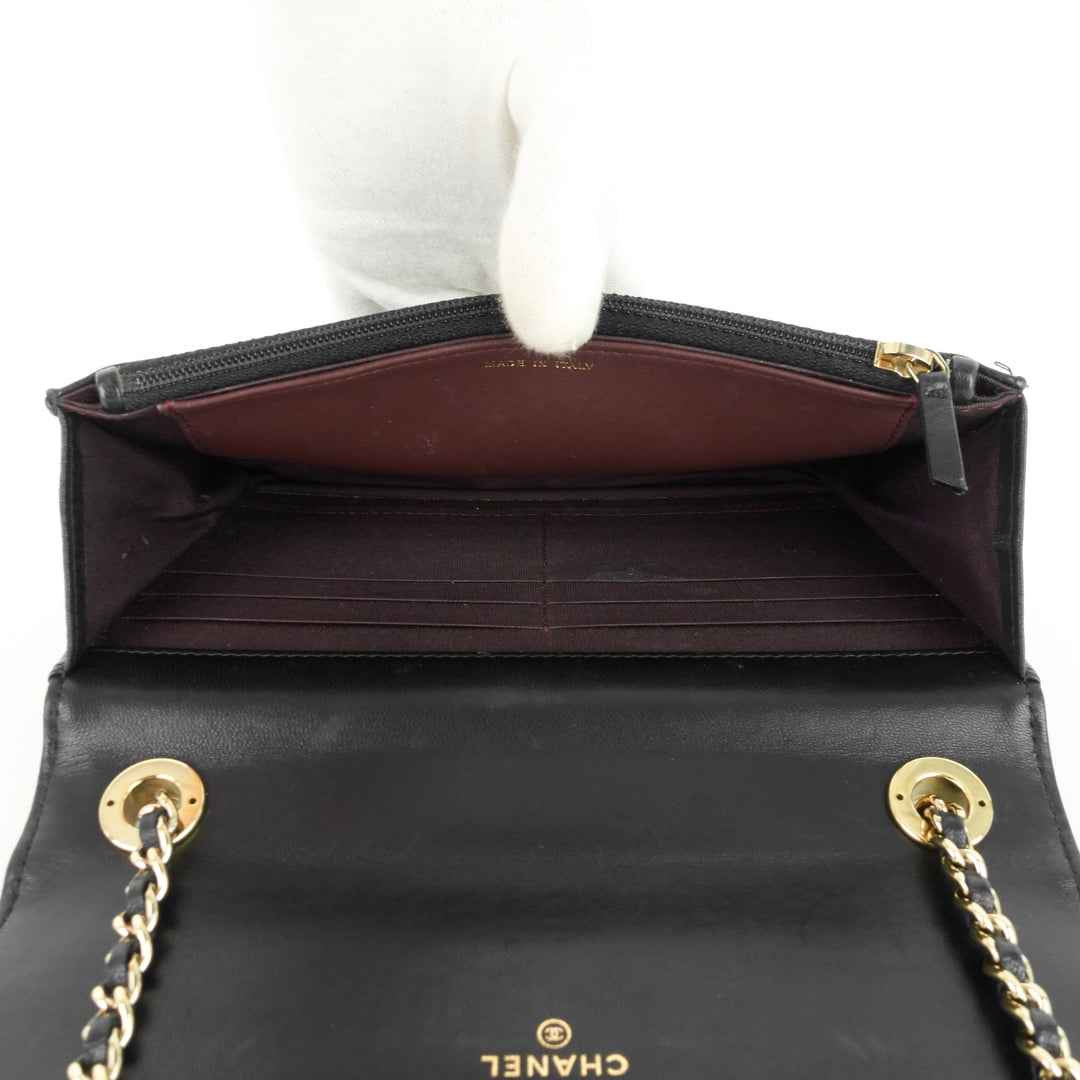 trendy cc lambskin leather wallet on chain