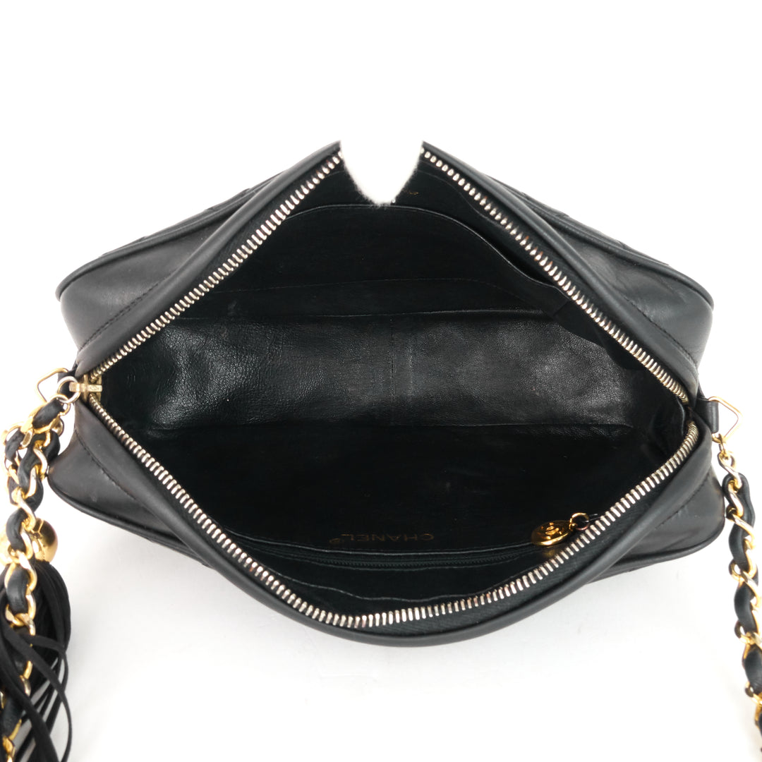 quilted lambskin leather camera bag