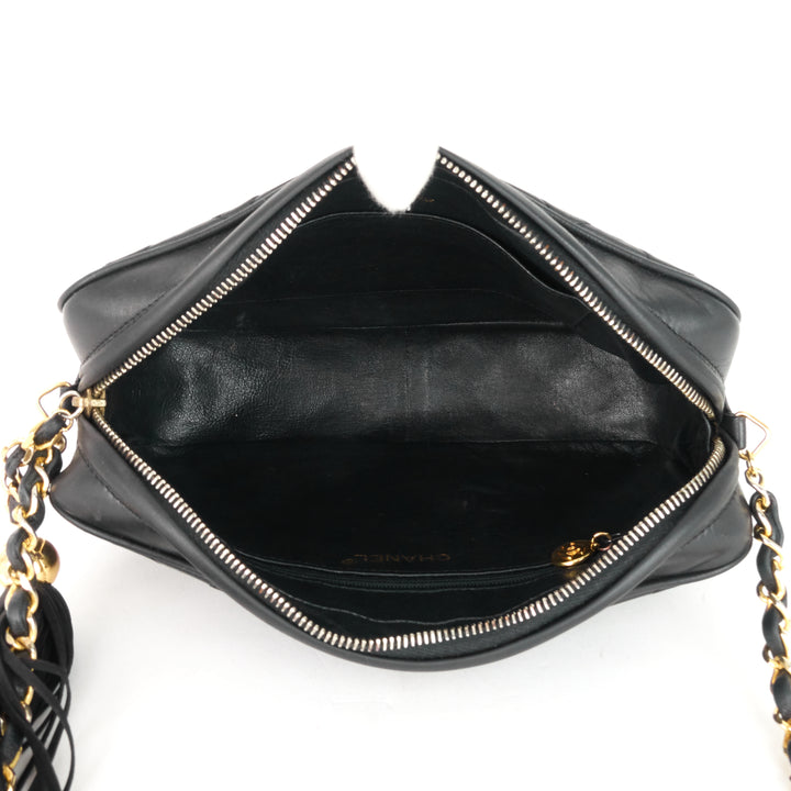 quilted lambskin leather camera bag