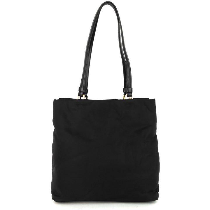 leather-trimmed nylon tote bag