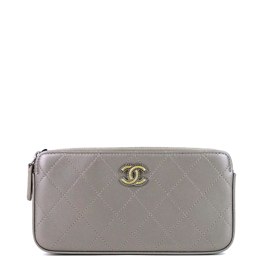 clutch with chain flat quilt leather bag