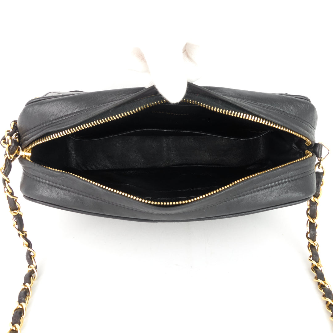 vintage lambskin leather flap camera bag