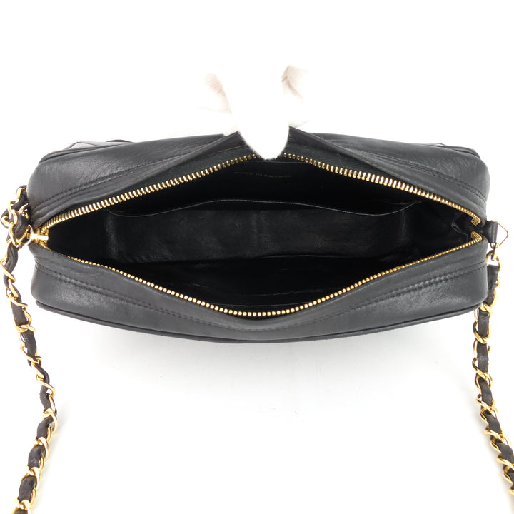 vintage lambskin leather flap camera bag