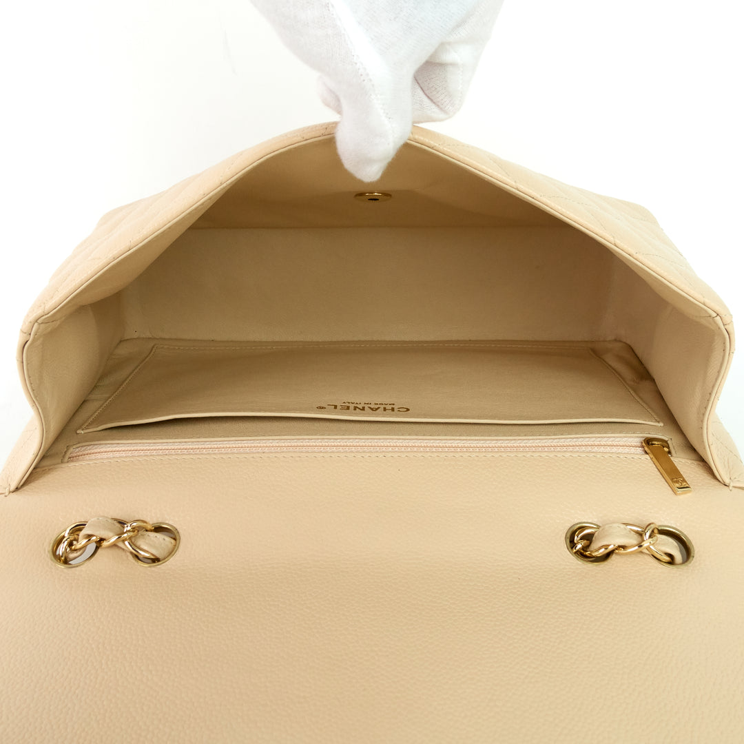 classic single flap jumbo caviar leather bag