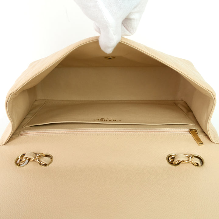 classic single flap jumbo caviar leather bag