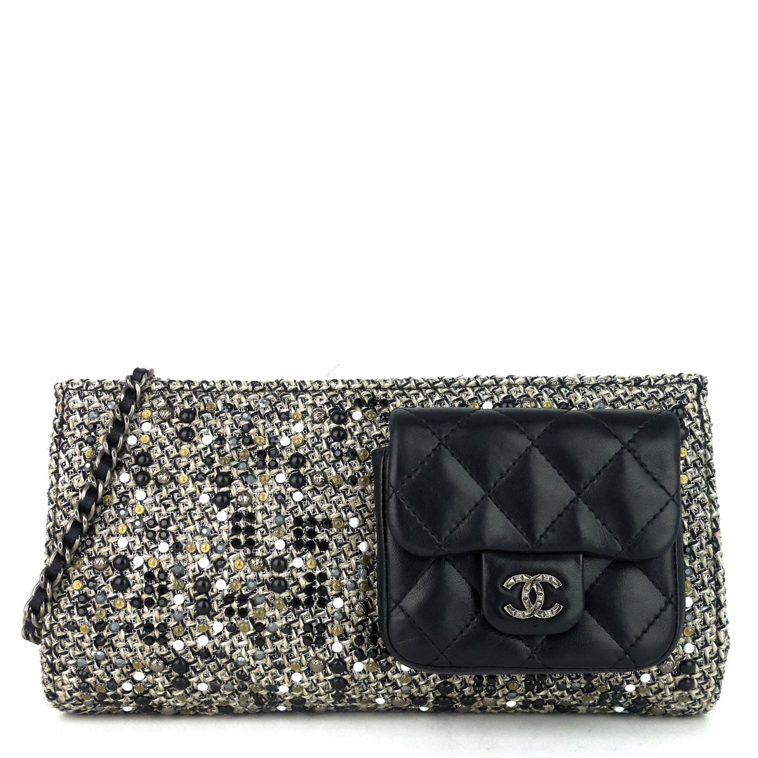 front pocket tweed clutch bag