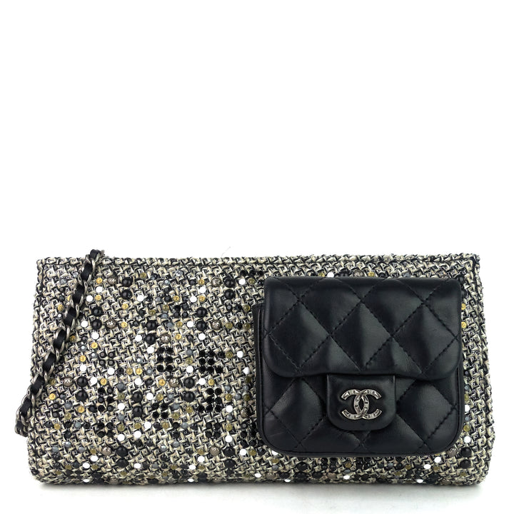 front pocket tweed clutch bag