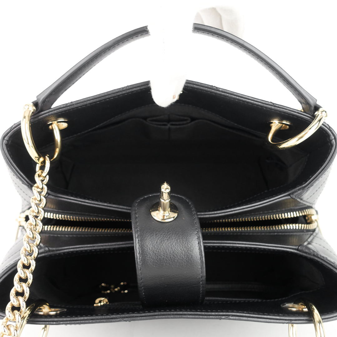chevron chic top handle small calfskin tote bag