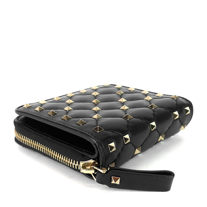 rockstud spike compact lambskin leather wallet