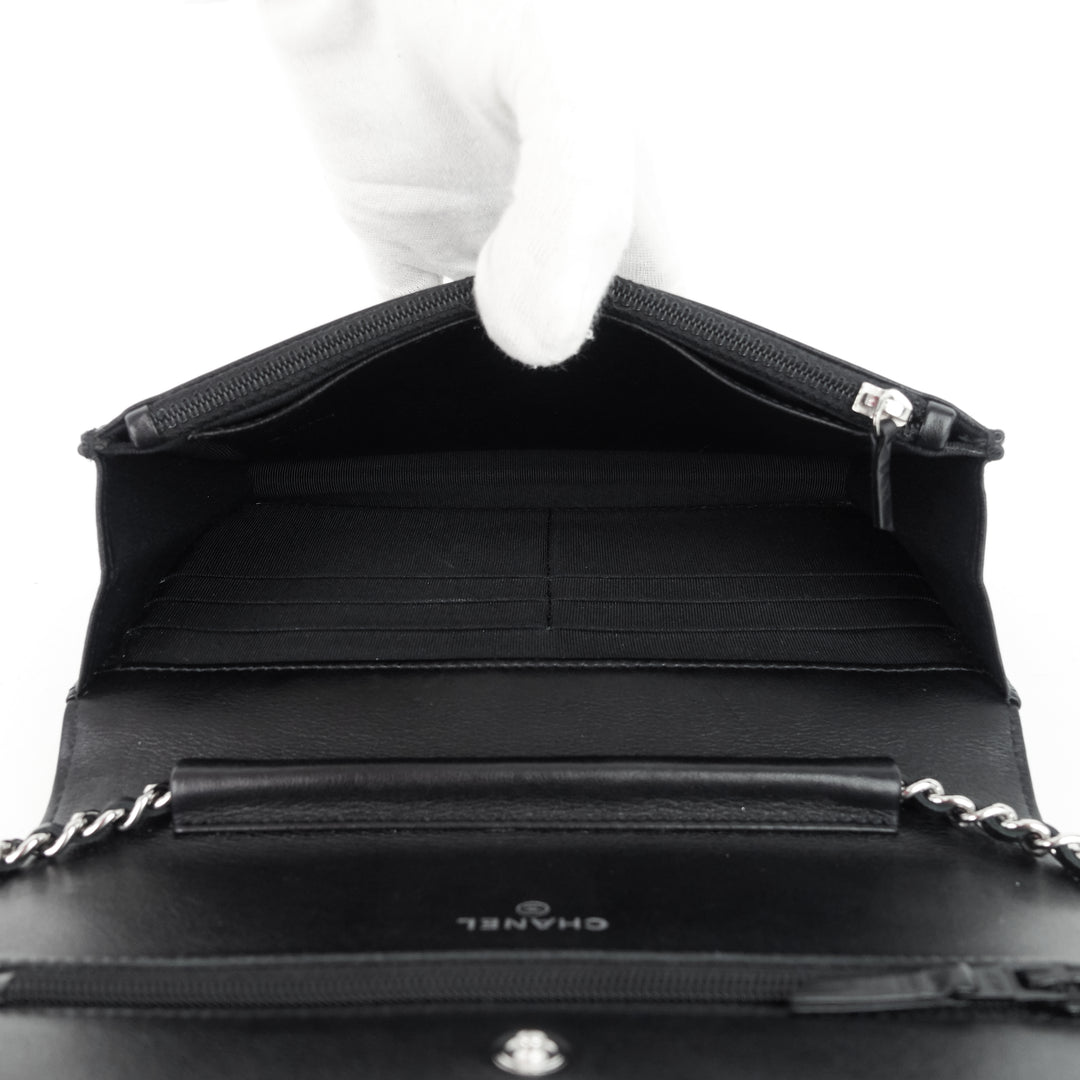 patent leather wallet on chain bag