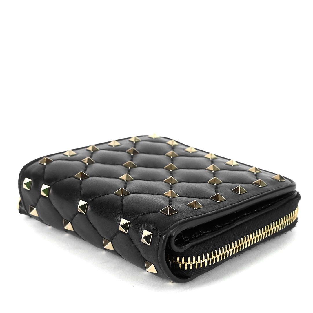 rockstud spike compact lambskin leather wallet