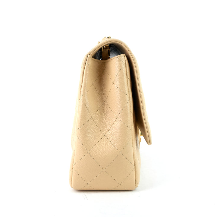 classic single flap jumbo caviar leather bag