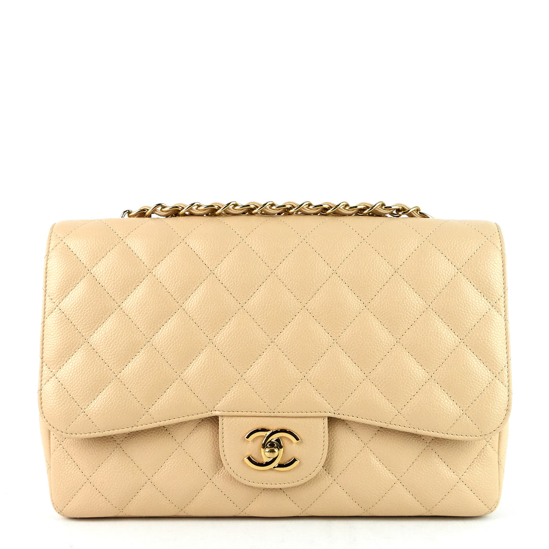 classic single flap jumbo caviar leather bag