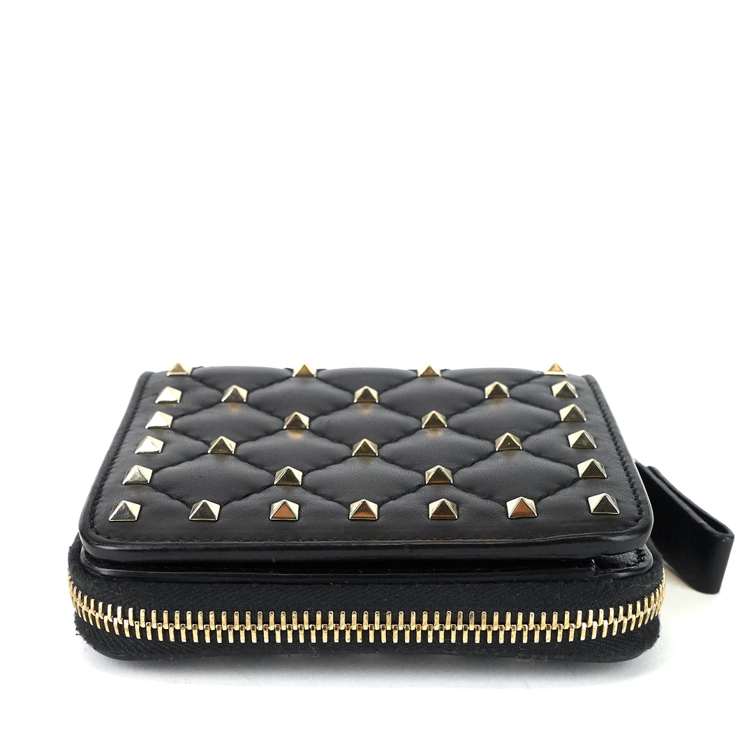 rockstud spike compact lambskin leather wallet