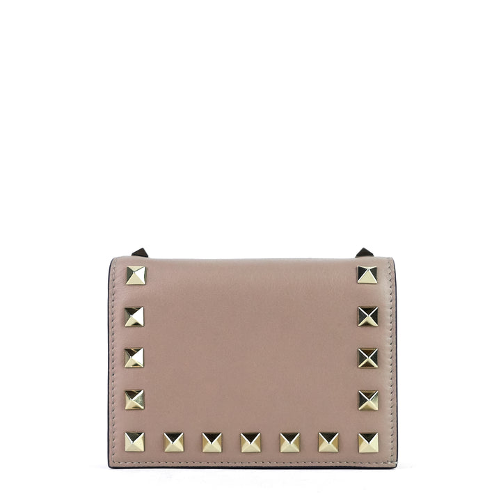 french flap rockstud small calf leather wallet