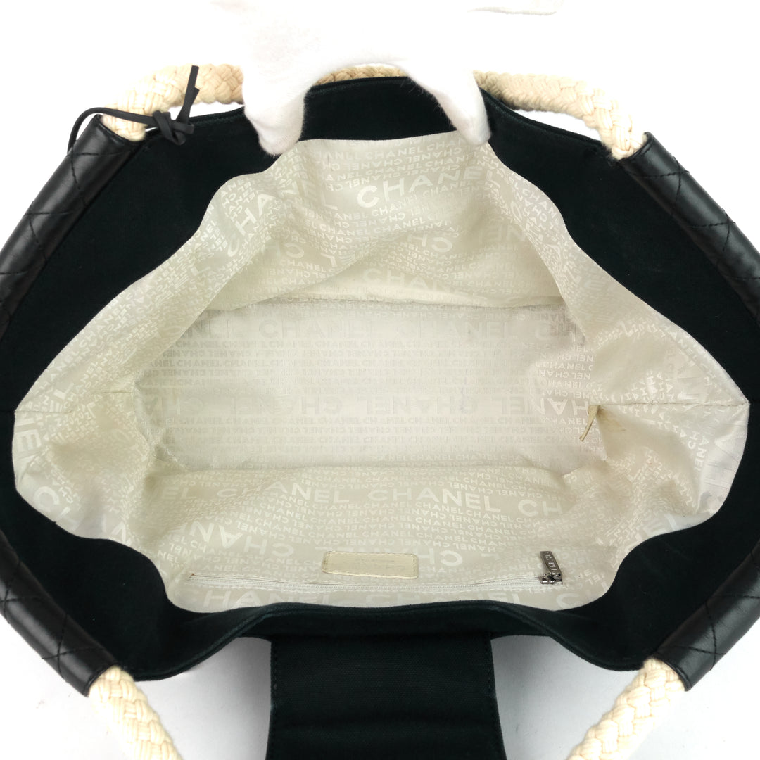 cruise rope canvas and leather cabas tote bag