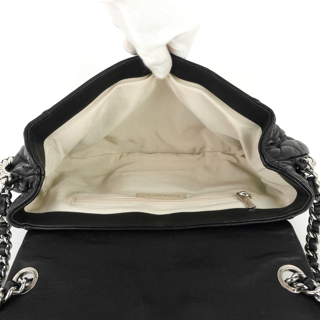 chain around large lambskin leather flap bag