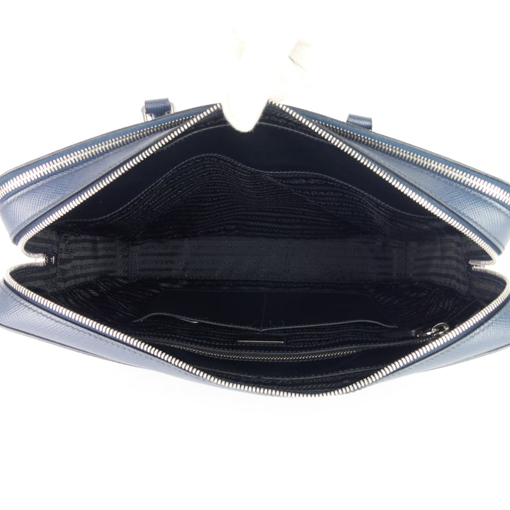 lettering logo saffiano leather briefcase bag