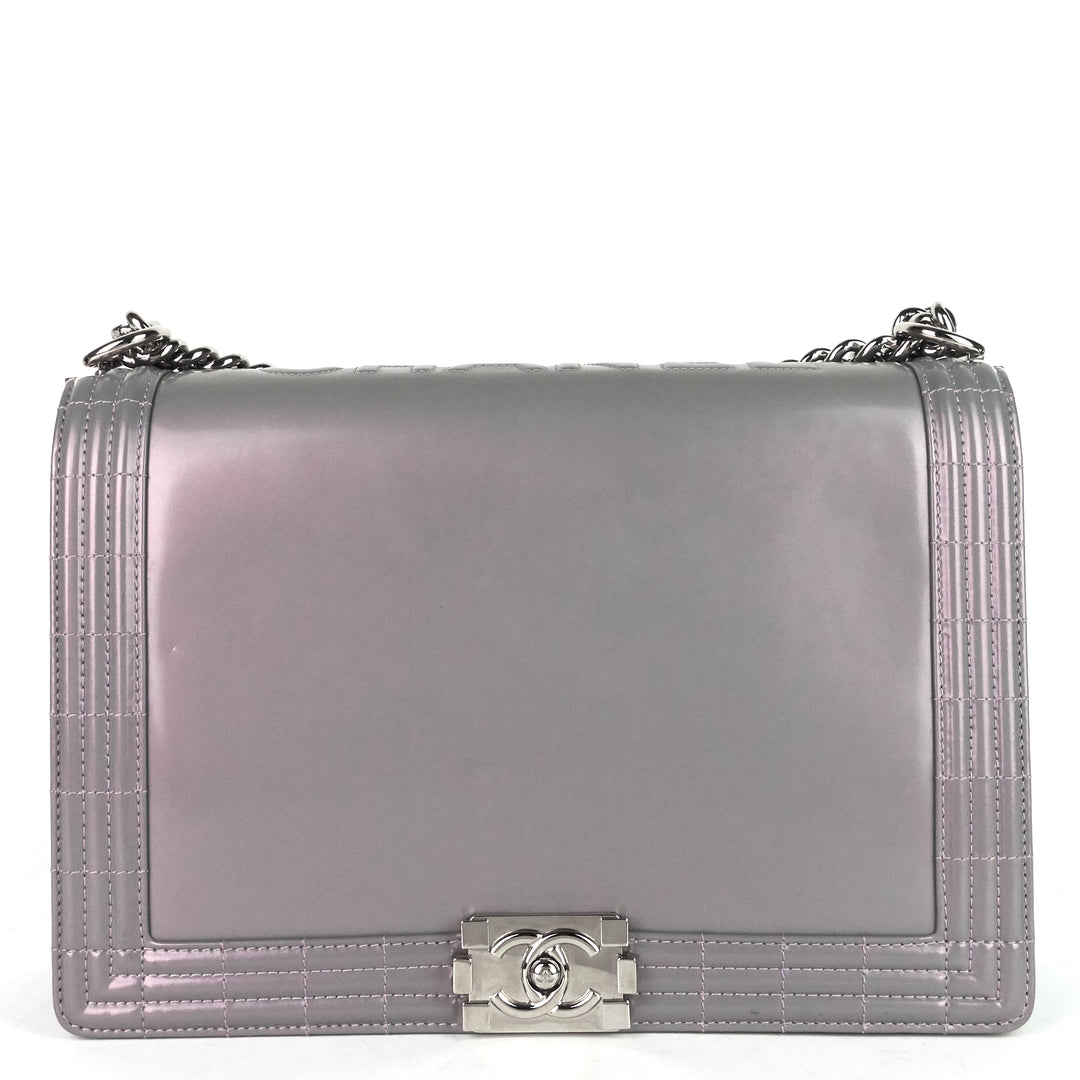 reverso boy flap large glazed leather bag