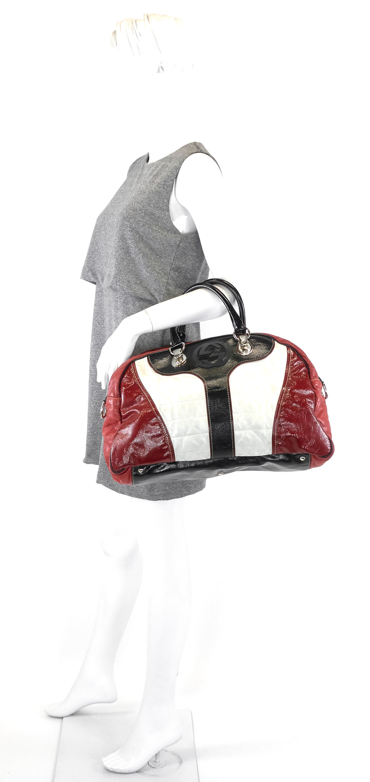 patent leather web weekender bag