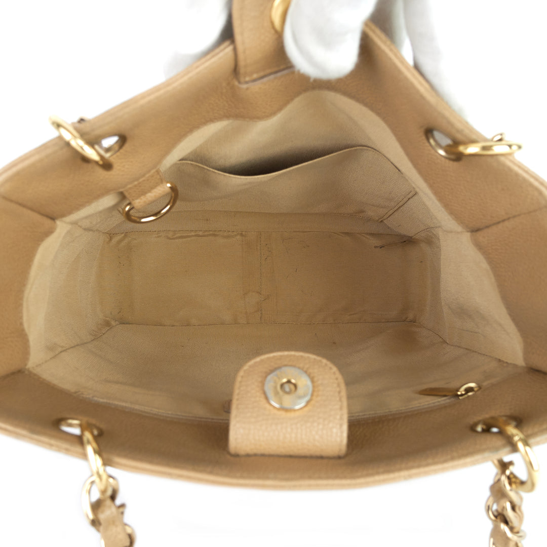 petite shopping tote quilted caviar leather bag